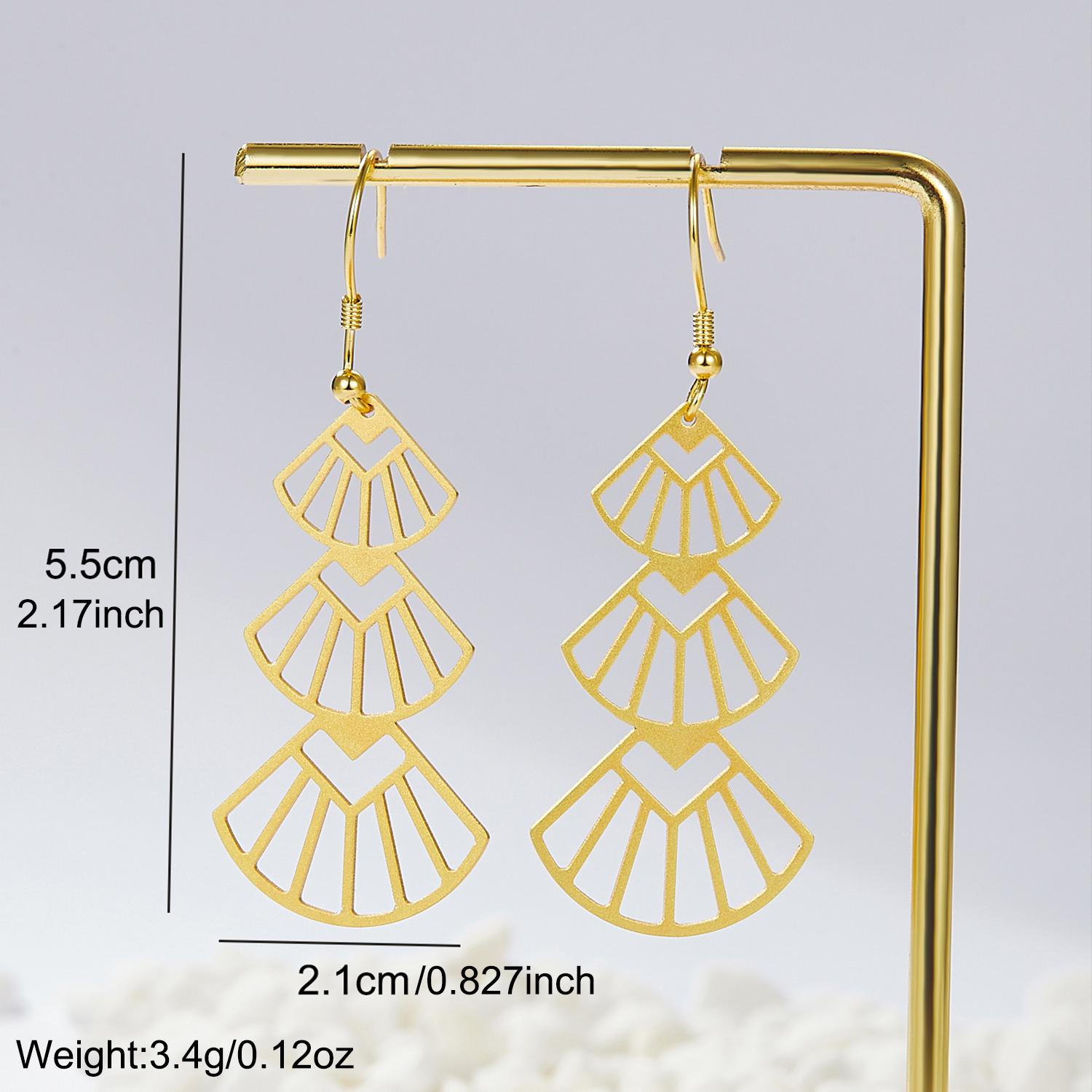 Ladies' Vintage Geometric Fan-Shaped Drop Copper Earrings